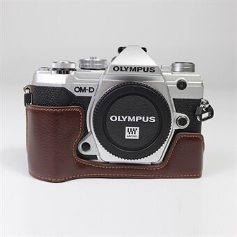 Genuine Leather Half Bottom Camera Protective Case Bag for for Olympus E-M5 Mark III