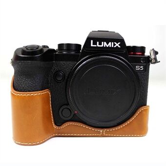 PU Leather Camera Half Case Bottom Cover with Battery Opening for Panasonic Lumix S5