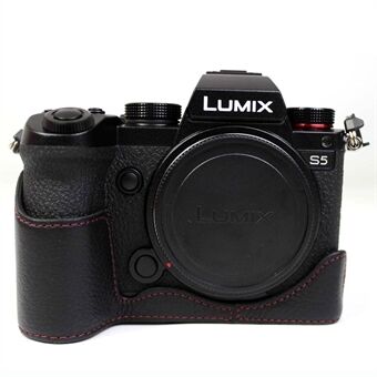 Genuine Leather Camera Protective Half Case Bottom Cover with Battery Opening for Panasonic Lumix S5