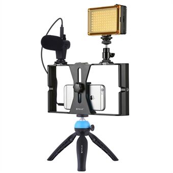PULUZ PKT3023 4-in-1 Mobile Video Recording Video Live Set [Microphone+Vlogging Rig+ Fill Light+Tripod Mount]