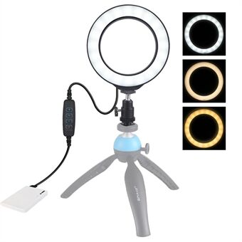 PULUZ PU377 4.6 Inch 3 Modes Dimmable LED Ring Light USB Video Fill Light with Cold Shoe 360 Degree Tripod Ball Head - Black