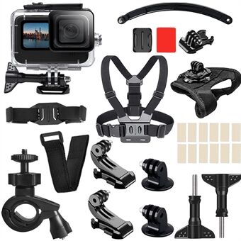 G10-TZ02 25 in 1 for GoPro Hero 9/10 Sports Camera Accessories Kit Waterproof Housing Case Chest Strap Headband Wrist Strap Set