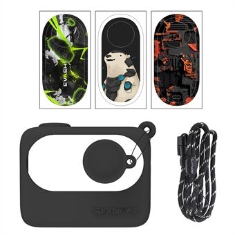 SUNNYLIFE IST-BHT595 4Pcs / Set Silicone Cover + Lens Cap + Sticker + Lanyard for Insta360 GO 3 Charging Case