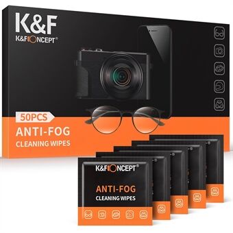K&F CONCEPT KF08.034 50Pack Individually Wrapped Anti-fog Cleaning Wipes for Glasses Camera Lens LCD Screen