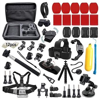 54-in-1 for GoPro Action Camera Accessories Running Cycling Ski Travel Chest Wrist Strap Tripod Mount Parts Set