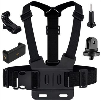 For GoPro Hero 11 / 10 / 9 / 8 / 7 / 6 / 5 / 4 / 3+ Chest Strap Belt 5-in-1 Body Harness Mount Set with 1 / 4" Adapter, Clip, Long Screw