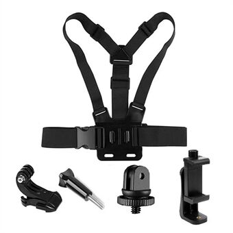 Chest Strap for GoPro Hero Action Camera 5-in-1 Chest Mount Harness Kit with Small Hole 1 / 4" Converter, J-hook Base, Phone Clip