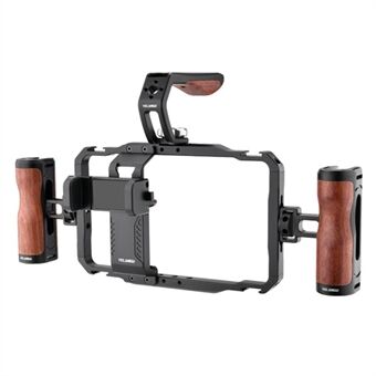 YELANGU LW-B01A Aluminum Alloy Phone Cage Rig Wooden Handle Phone Video Stabilizer Grip with Power Bank Clip
