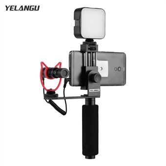 YELANGU Smartphone Hand Grip Stabilizer Handheld Vlogging Holder Mount 40mm-85mm Width with Microphone and Mini LED Light