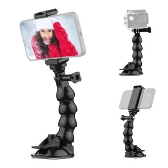 16cm/6.3in Flexible Suction Cup Mount Windshield Phone Stand 360-Degree Rotating Phone Holder with 1/4 Inch Screw Connector for Smartphones Action Cameras